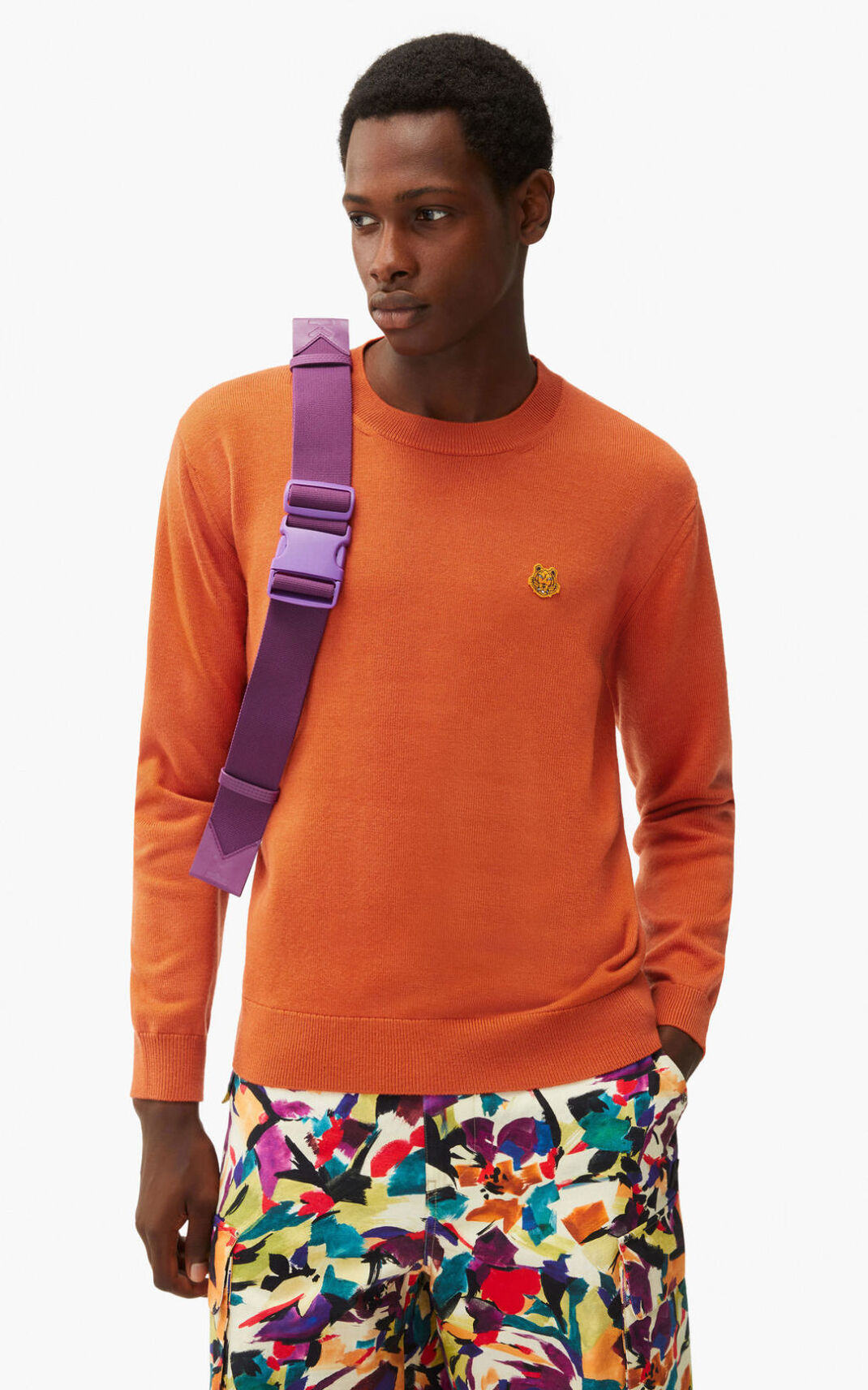 Pull Kenzo Tiger Crest merino wool Homme Orange | WHAN-67920